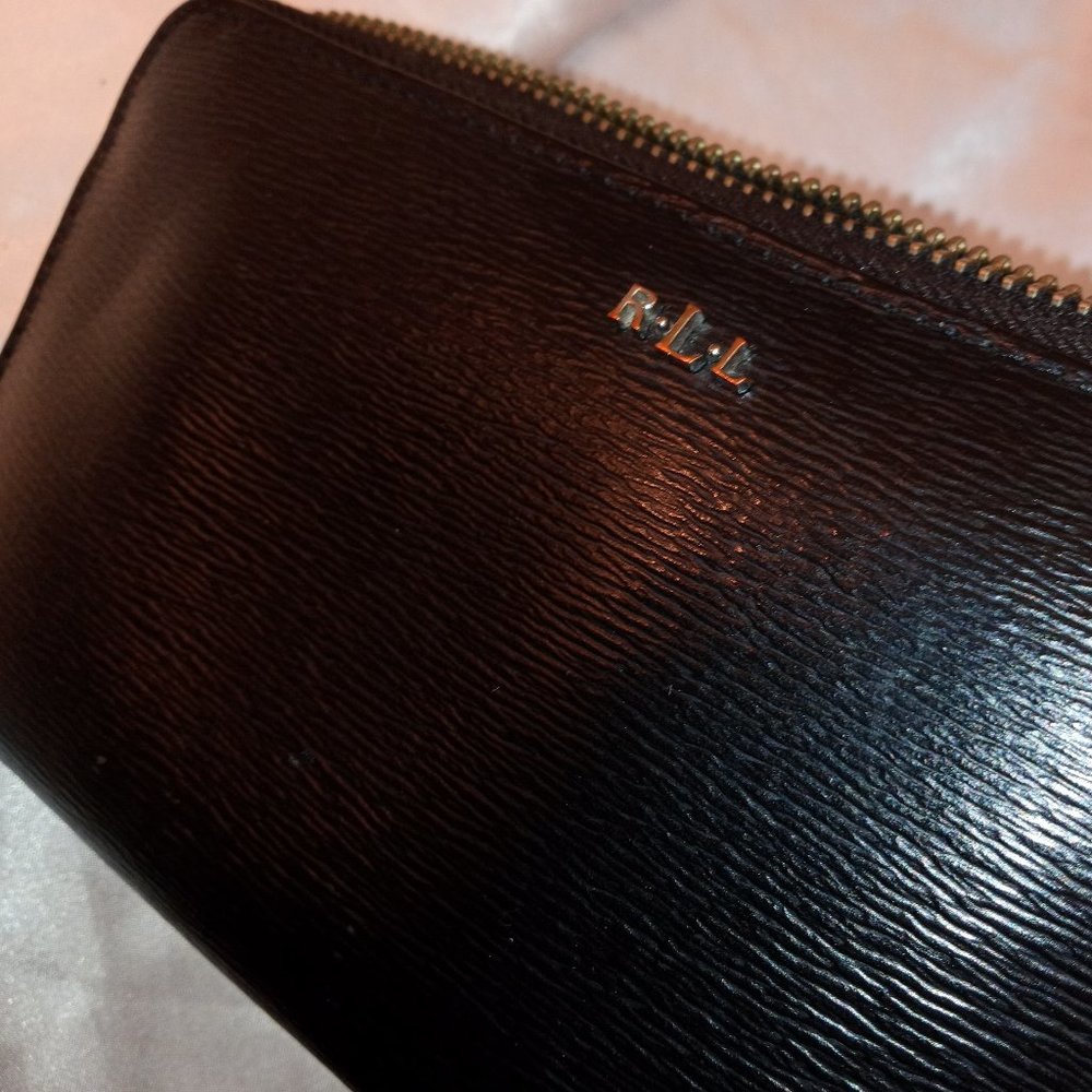 * Ralph Lauren Leather Wallet Black Clean Lots of Pockets